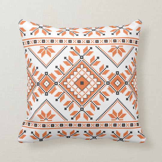 Orange White Aztec Tribal Ethnic Geometric Pattern Throw Pillow