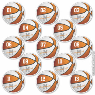 orange white basketball 13 athletes sheet of sticker