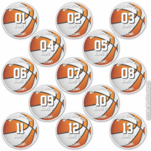 orange white basketball 13 team members names sticker