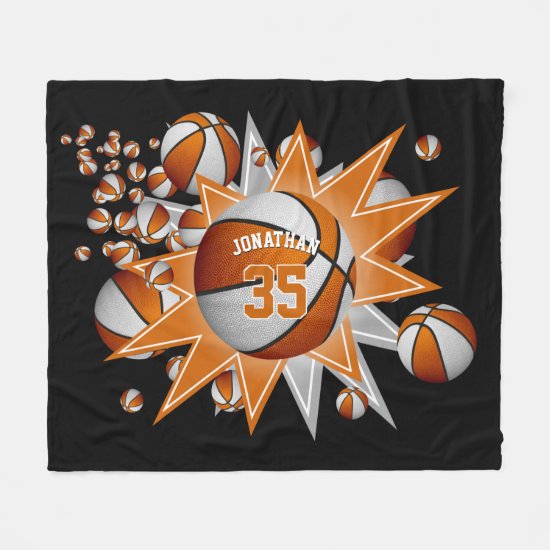 orange white basketball blowout boys girls sports fleece blanket