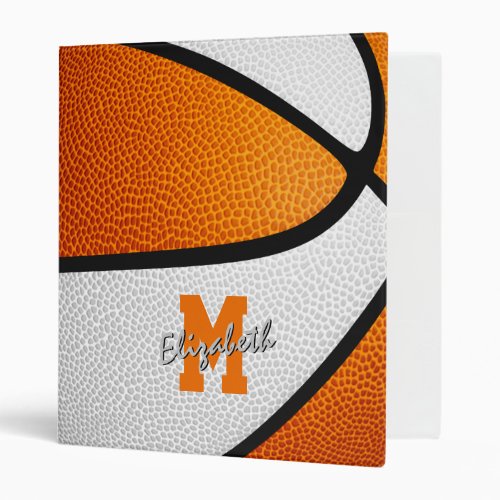 orange white basketball boys girls monogrammed 3 ring binder