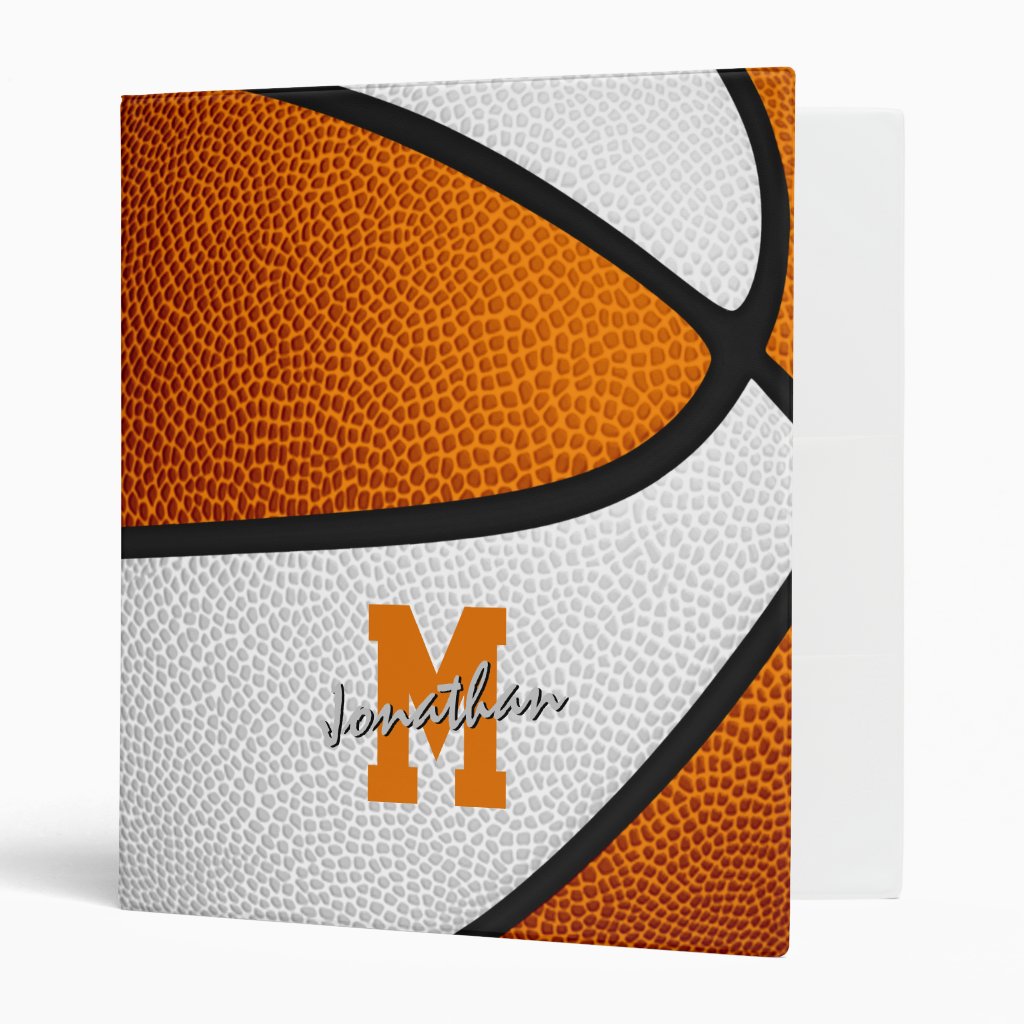 orange white basketball boys girls monogrammed binder