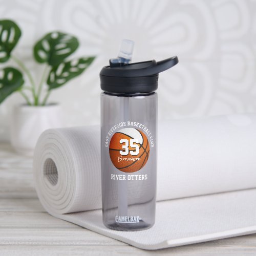 basketball team name water bottle with orange white team colors 