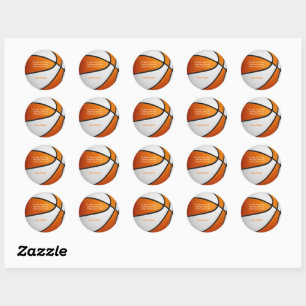 orange white basketball girls party thank you classic round sticker