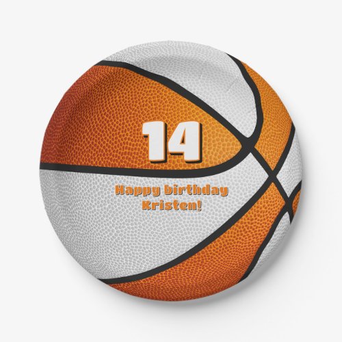orange white basketball kids birthday celebration paper plate