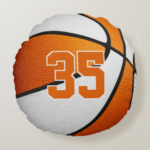 orange white basketball kids teens sports room round pillow