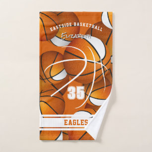 orange white basketball team colors athlete name hand towel 