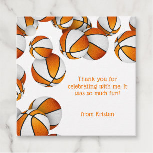 orange white basketballs girls birthday thank you favor tags