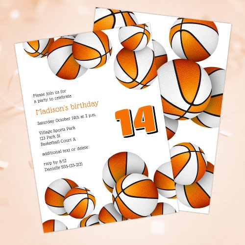 orange white team colors basketballs birthday party announcement