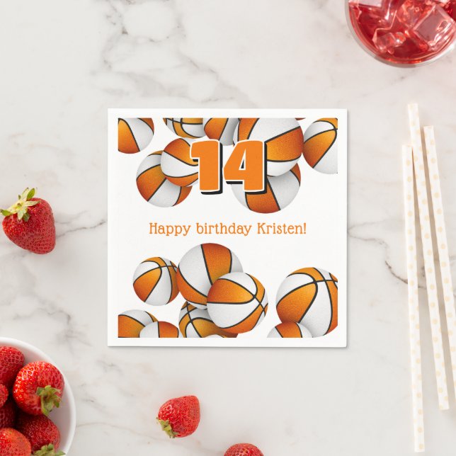orange white basketballs kids birthday party napkins (Insitu)