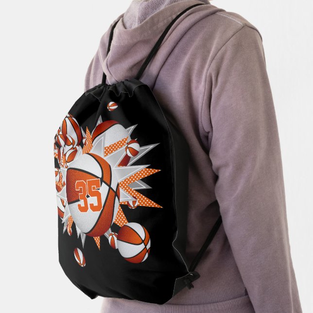 orange white basketballs stars girls jersey number drawstring bag (Insitu)