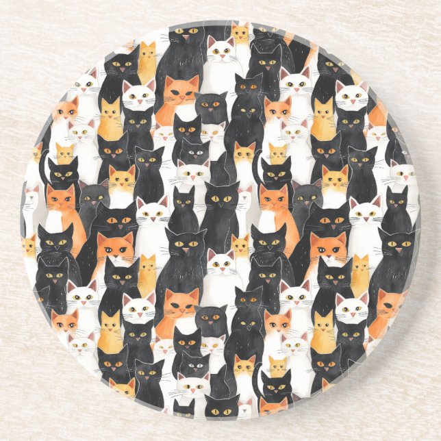 Orange White Black Cats Coaster (Front)