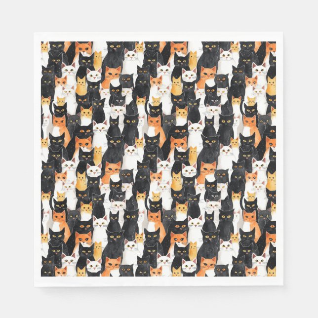 Orange White Black Cats Halloween Napkins (Front)