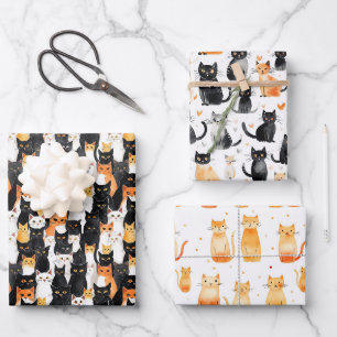 Orange White Black Cats Medium Gift Bag Wrapping Paper Sheets