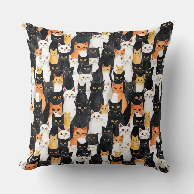 Orange White Black Cats Throw Pillow (Front)