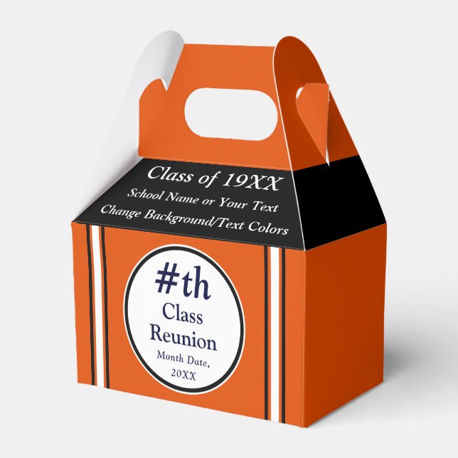 Orange, White, Black, Class Reunion Favor Boxes (Front Side)