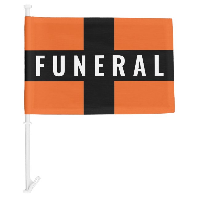 Orange White Black Cross Funeral Procession Car Flag (Front)