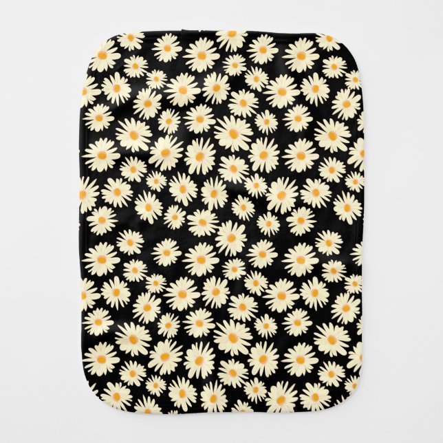 Orange white black daisy flower pattern baby burp cloth (Front)