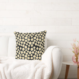Orange white black daisy flower pattern throw pillow