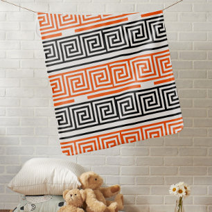Orange White Black Greek Key Fret Pattern Design Baby Blanket