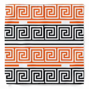 Orange White Black Greek Key Fret Pattern Design Bandana