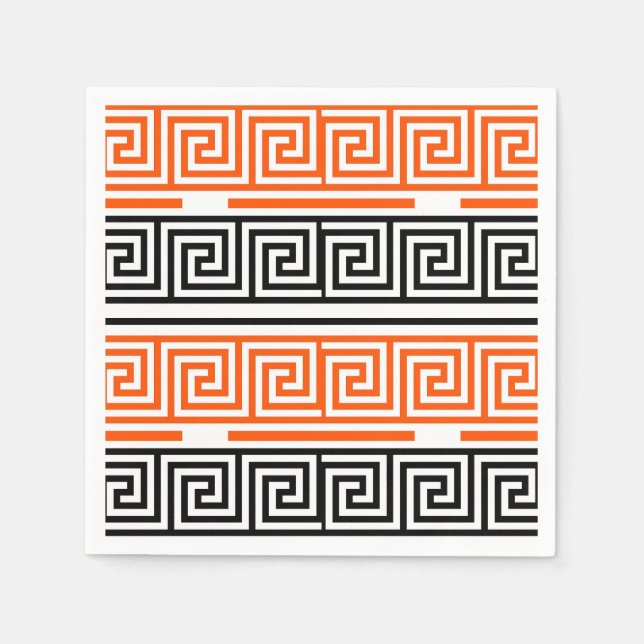 Orange White Black Greek Key Fret Pattern Design  Napkins (Front)