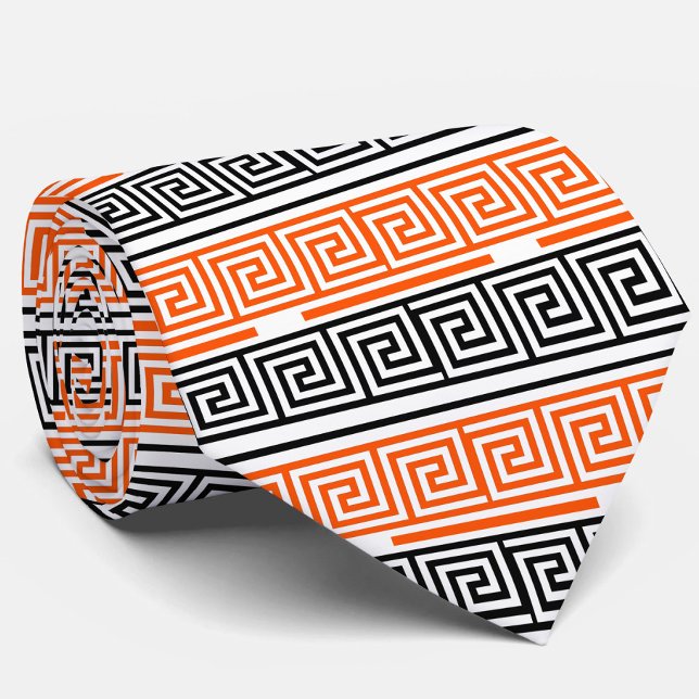 Orange White Black Greek Key Fret Pattern Design  Neck Tie (Creator Uploaded)