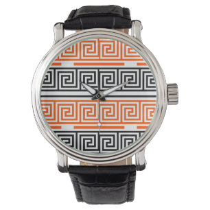 Orange White Black Greek Key Fret Pattern Design  Watch