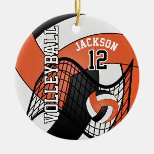Orange, White & Black Personalize Volleyball 🏐 Ceramic Ornament