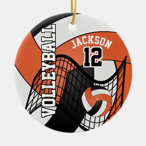 Orange White  Black Personalize Volleyball  Ceramic Ornament