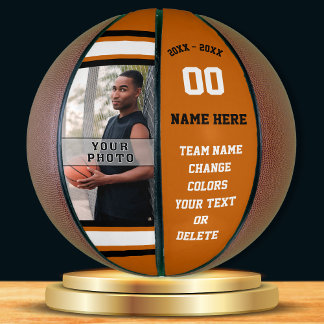 Orange, White, Black PHOTO Personalized Basketball