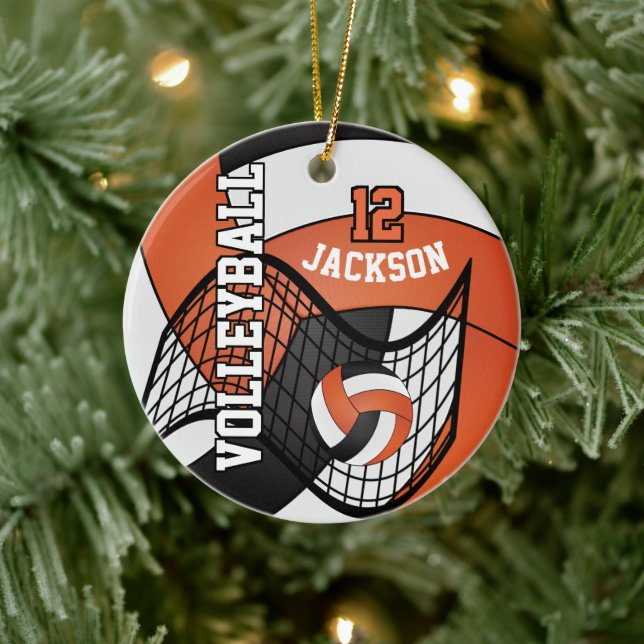 Orange, White & Black Volleyball 🏐 Ceramic Ornament (Tree)