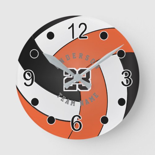Orange White  Black Volleyball Style _ DIY Text Round Clock