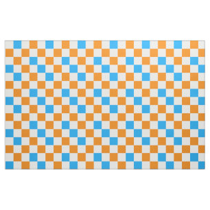 Orange White Blue Checkered Pattern Design  Fabric