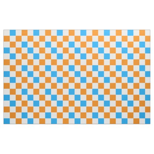Orange White Blue Checkered Pattern Design  Fabric