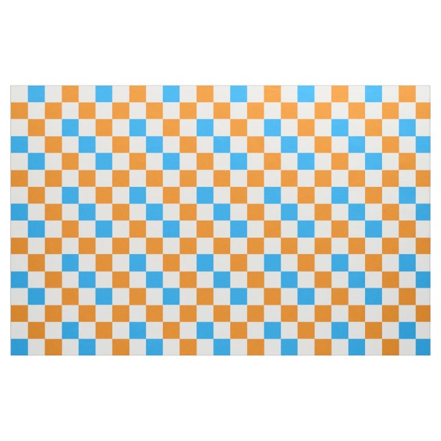 Orange White Blue Checkered Pattern Design  Fabric (Fat Quarter)
