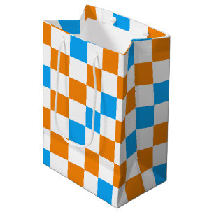 Orange White Blue Checkered Pattern Design Medium Gift Bag