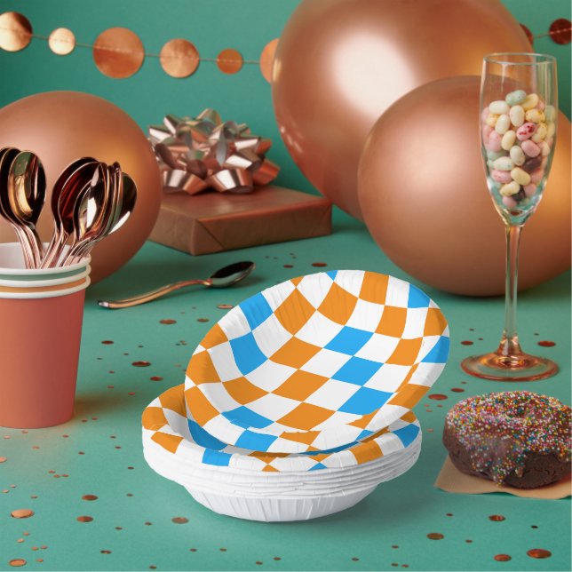 Orange White Blue Checkered Pattern Design  Paper Bowls (Multi)