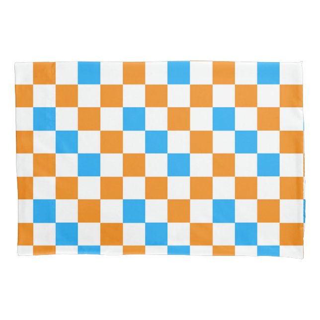 Orange White Blue Checkered Pattern Design  Pillow Case (Front)