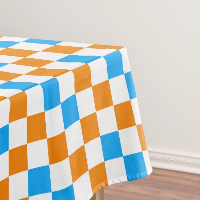 Orange White Blue Checkered Pattern Design  Tablecloth (In Situ)