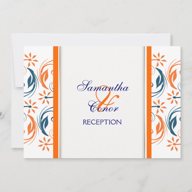 Orange white blue wedding anniversary invitation (Front)