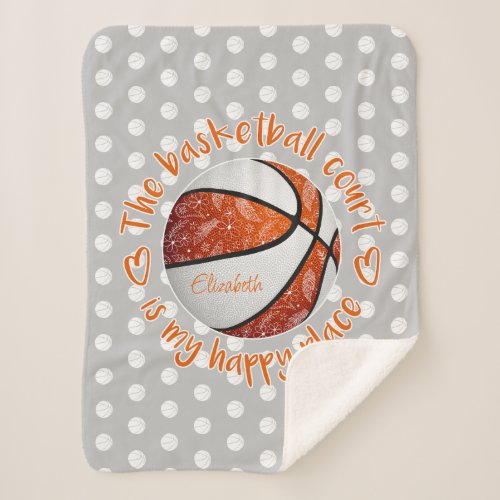 orange white boho basketball court my happy place sherpa blanket