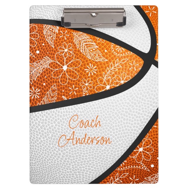 orange white boho doodle pattern basketball clipboard (Front)