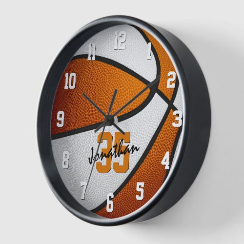 orange white boys girls basketball personalized clock