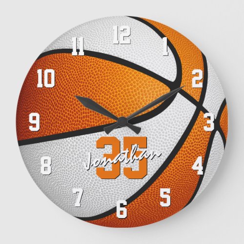 orange white boys girls basketball personalized large clock