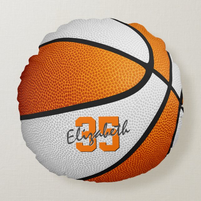 orange white boys girls sporty basketball round pillow (Front)