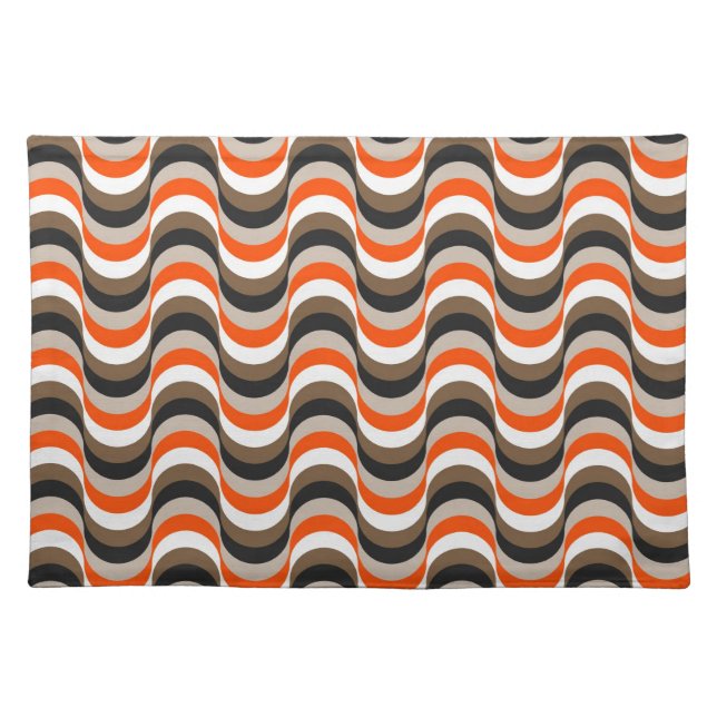 Orange, White, Brown Retro Fifties Abstract Art Cloth Placemat (Front)