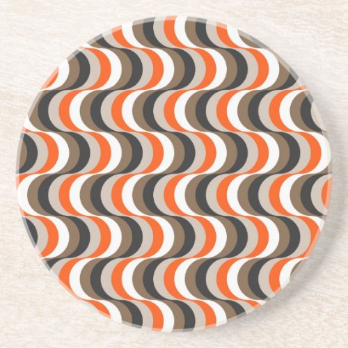 Orange White Brown Retro Fifties Abstract Art Sandstone Coaster