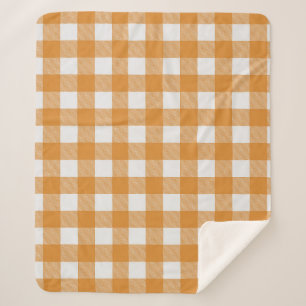 Orange White Buffalo Check Plaid Farmhouse Sherpa Blanket