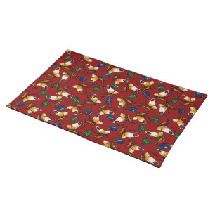 Orange white Butterflies, Emerald, Sapphire on red Cloth Placemat